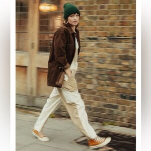 Brixton Christina Costa Crop Overall Denim Corduroy Natural Size NWOT MED